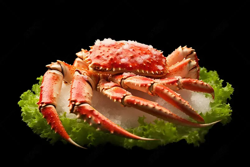 红帝王蟹盛在大盘子上可口新鲜美食