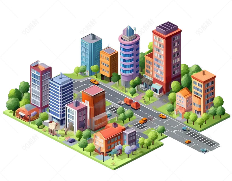 白底免抠城市建筑沙盘模拟图