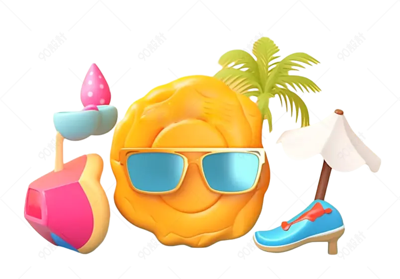 黄色太阳墨镜绿色棕榈树高跟鞋装饰元素