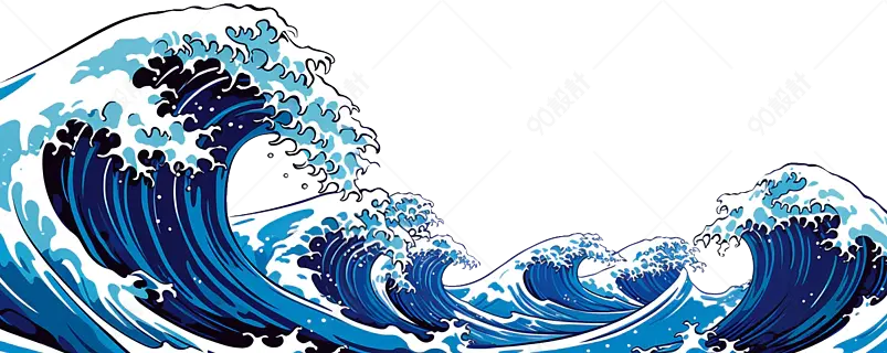 手绘矢量蓝色海浪波浪插图
