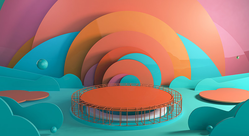 珊瑚橙圆形时尚C4D背景