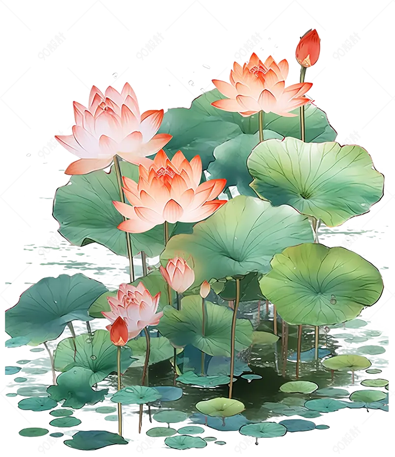 绿色荷叶连连荷花绽放插画