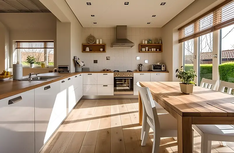 室内温馨温馨的家庭厨房背景图片