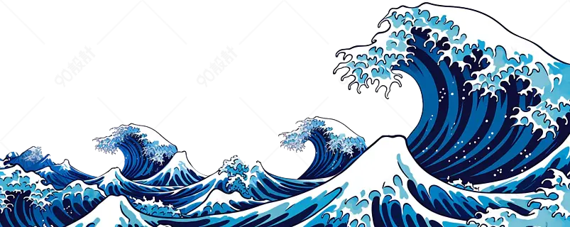 矢量插图蓝色海浪波浪手绘