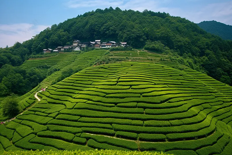 翠绿生机的茶叶原林高清摄影图