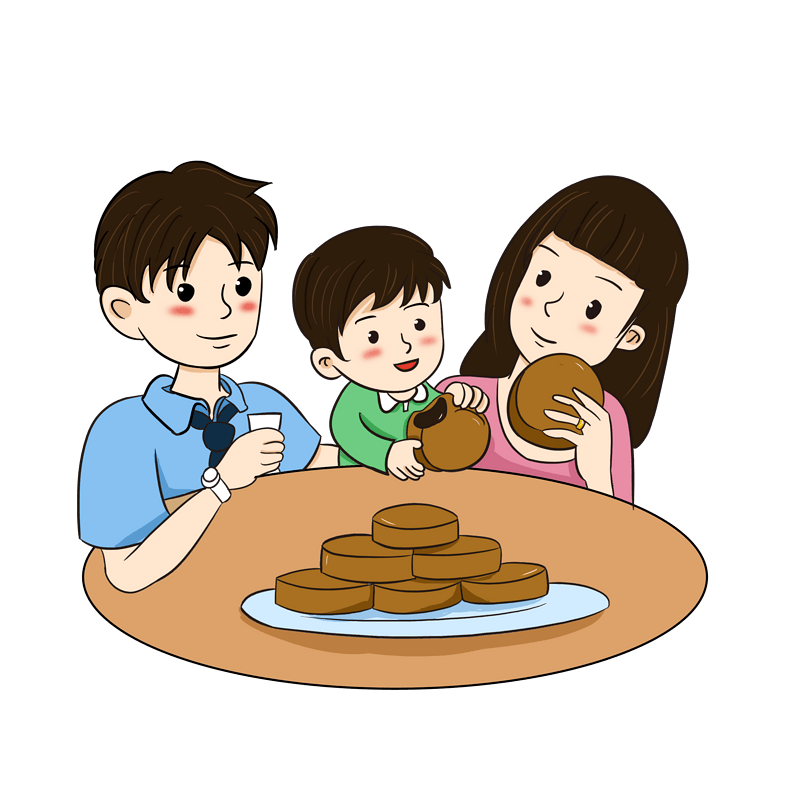 中秋节一家三口团团圆圆吃月饼