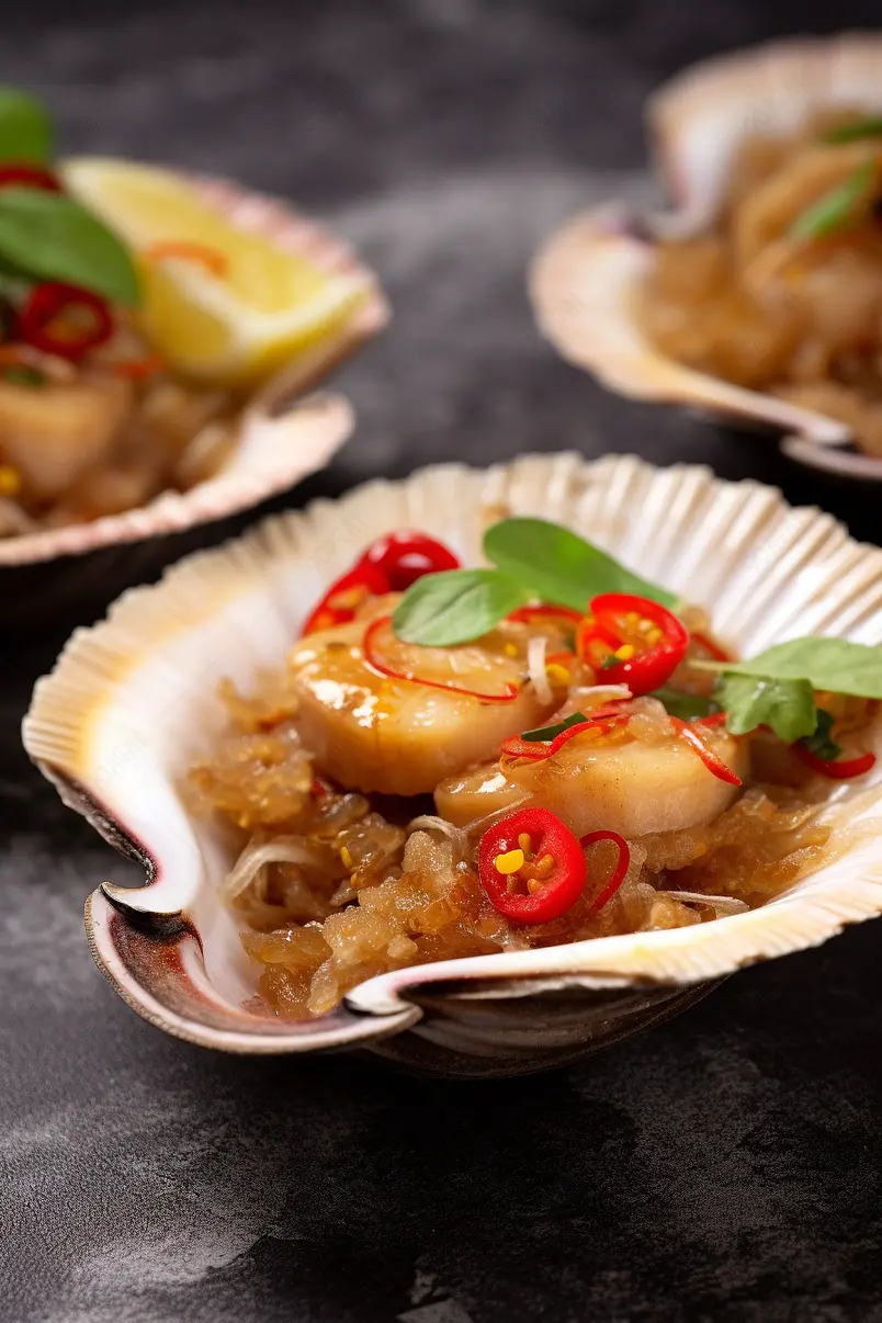 蒜蓉粉丝蒸扇贝大排档美食背景图