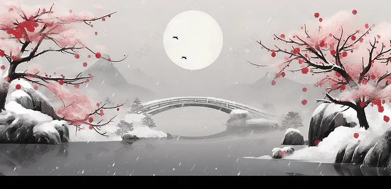 大寒山水中国风二十四节气插画