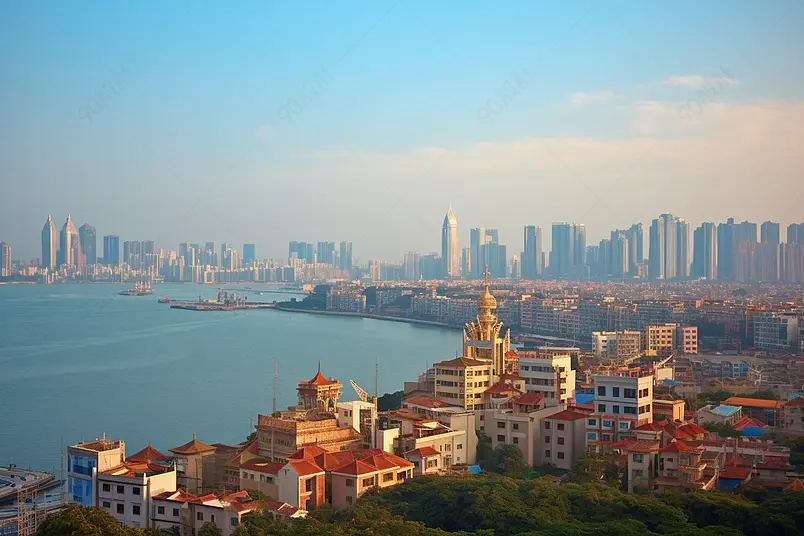 厦门旅游蓝色背景建筑全景图片