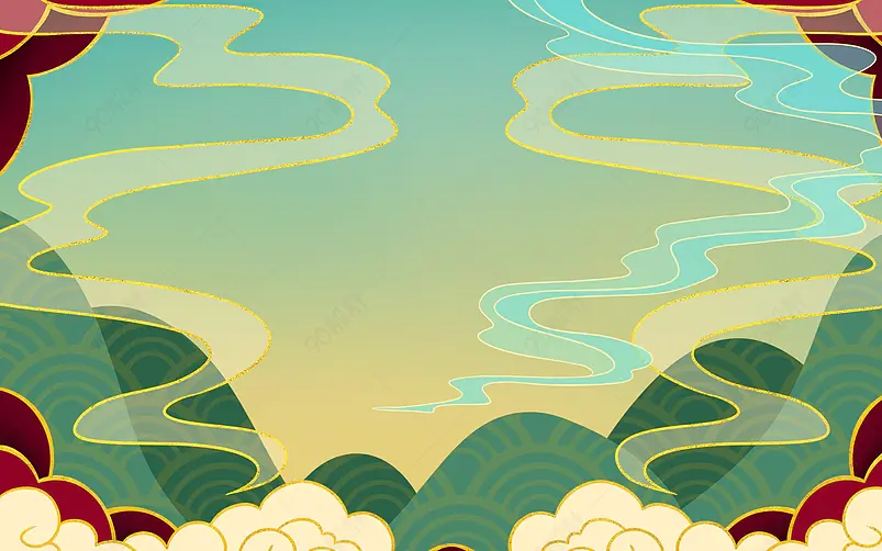 中国风卡通祥云山脉山川装饰边框背景