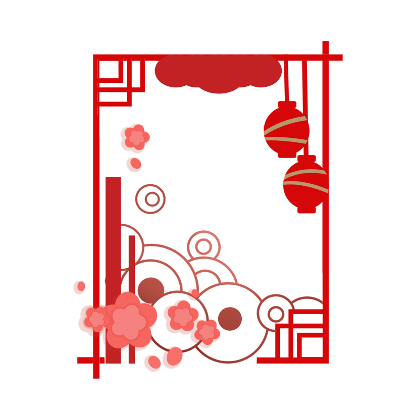 新年红色灯笼边框插画