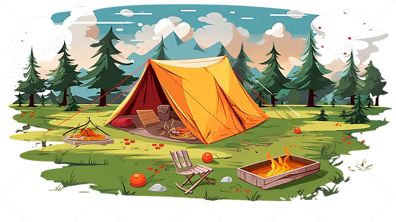 蓝天白云下户外野餐露营场景免抠素材图