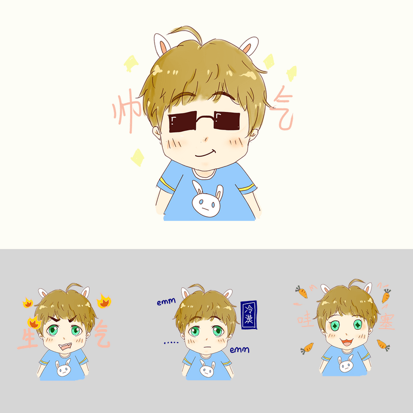卡通可爱兔耳少年表情包