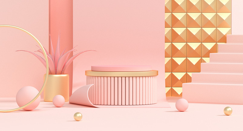 粉色渐变立体c4d场景化妆品海报背景