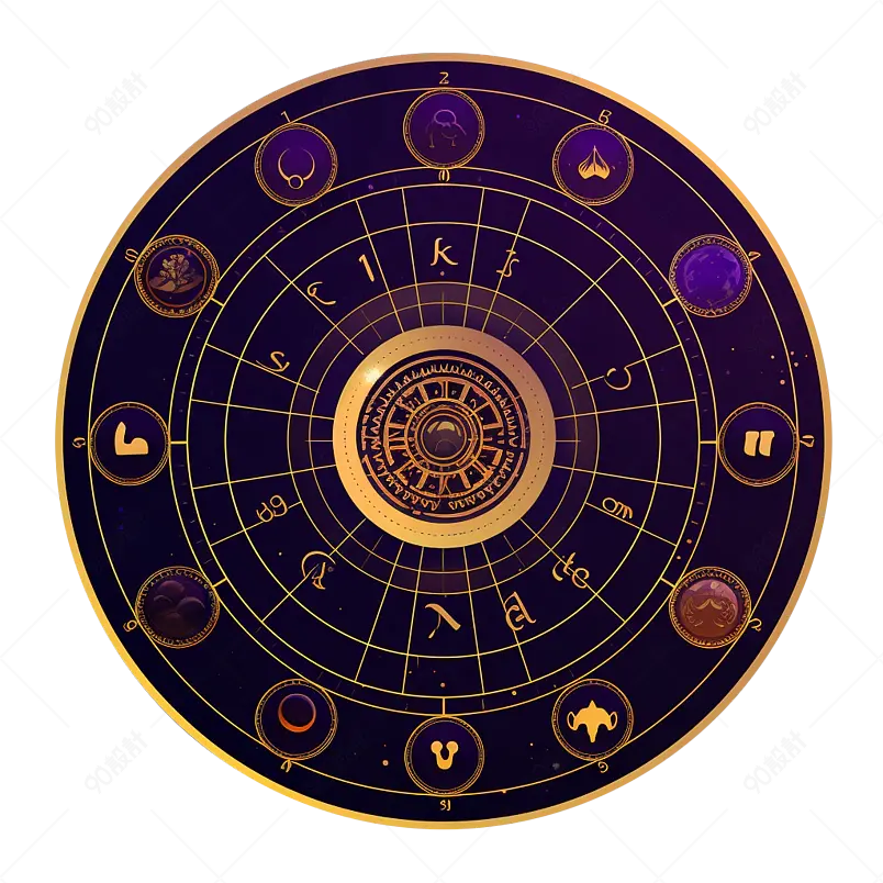 紫色手绘十二星座插图免抠