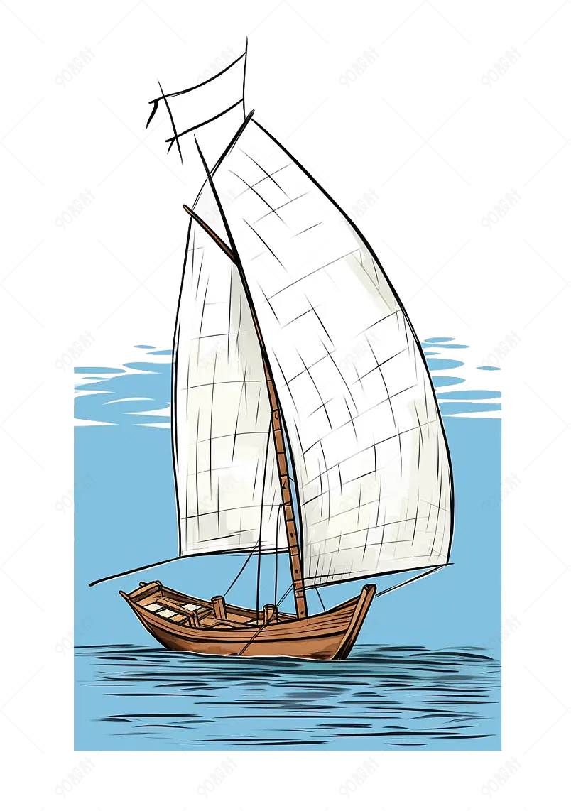 蓝色大海帆船旅游旅游插画