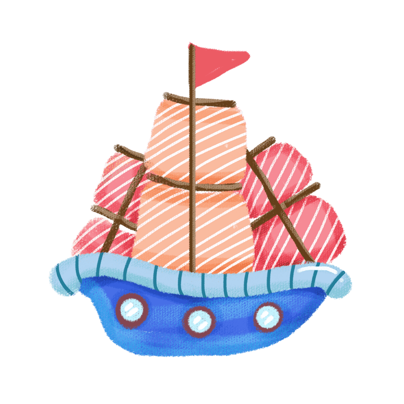 卡通红色帆船插画