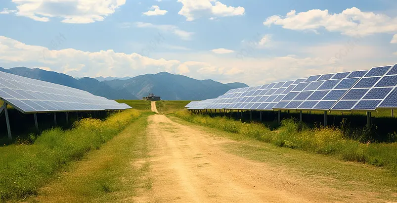 天空下太阳能电池板光伏替代电源的全景可持