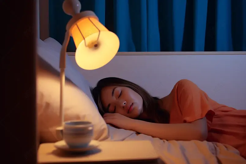 高清的图片海报设计背景广告设计素材元素夜晚睡觉的年轻女性和水杯