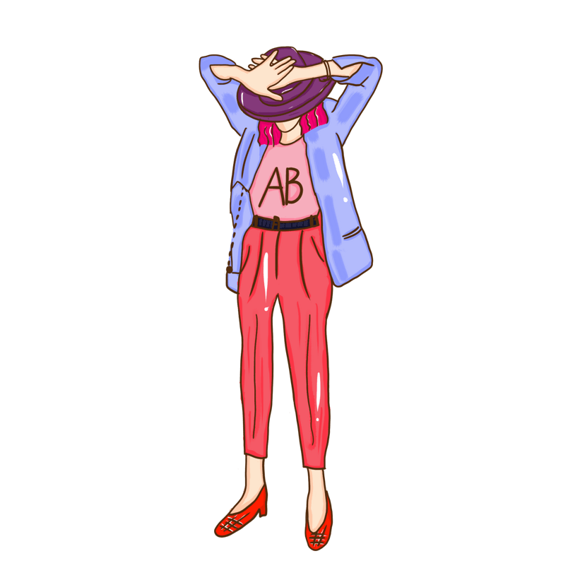 简约女生戴帽子手绘插图PSD源文件