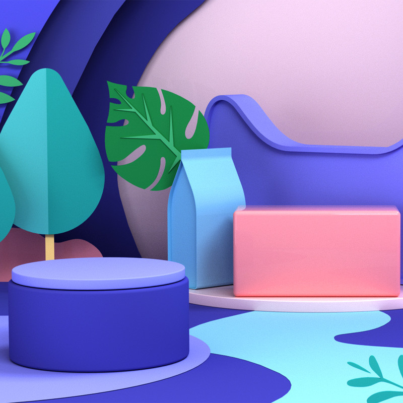 撞色创意立体空间c4d女鞋箱包主图背景