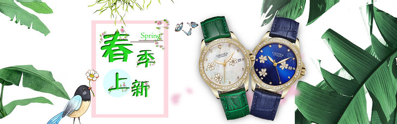 清新春季上新手表腕表店铺首页全屏海报模版