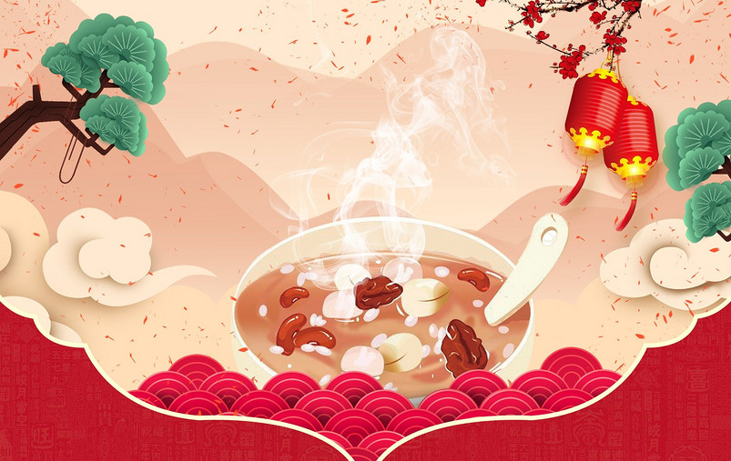 中国风装饰食品年货腊八节新年节日海报背景