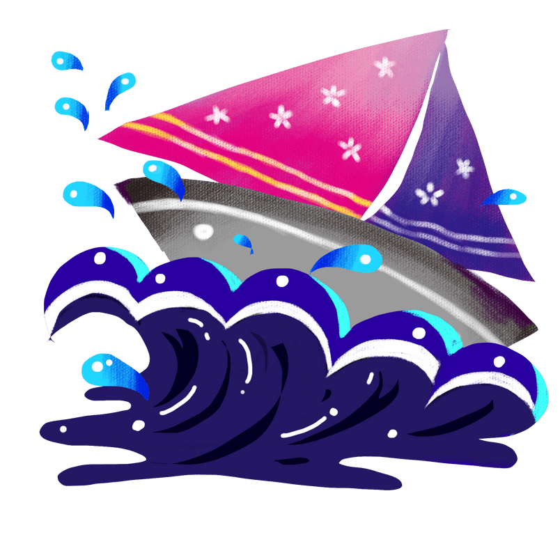 彩色帆船大海海水插画