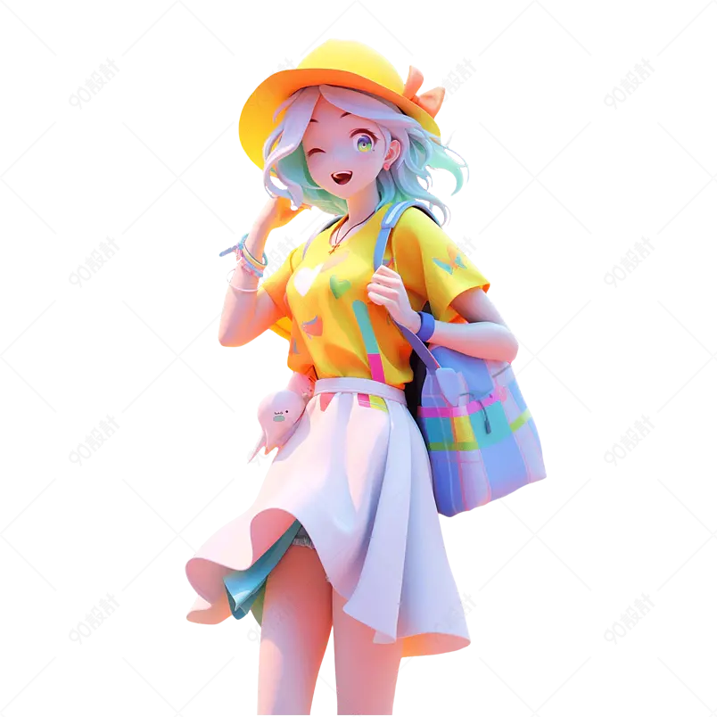 C4D立体卡通可爱多巴胺穿搭梦幻少女