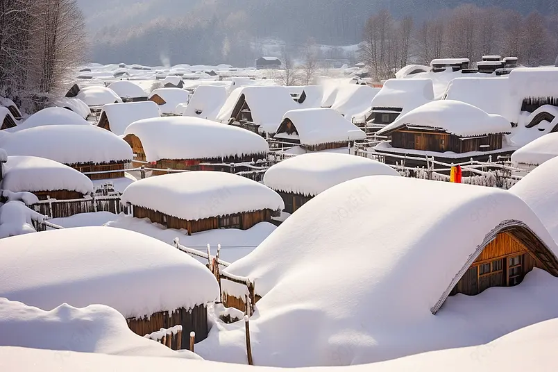冬季寒冷雪乡美景实拍摄影图