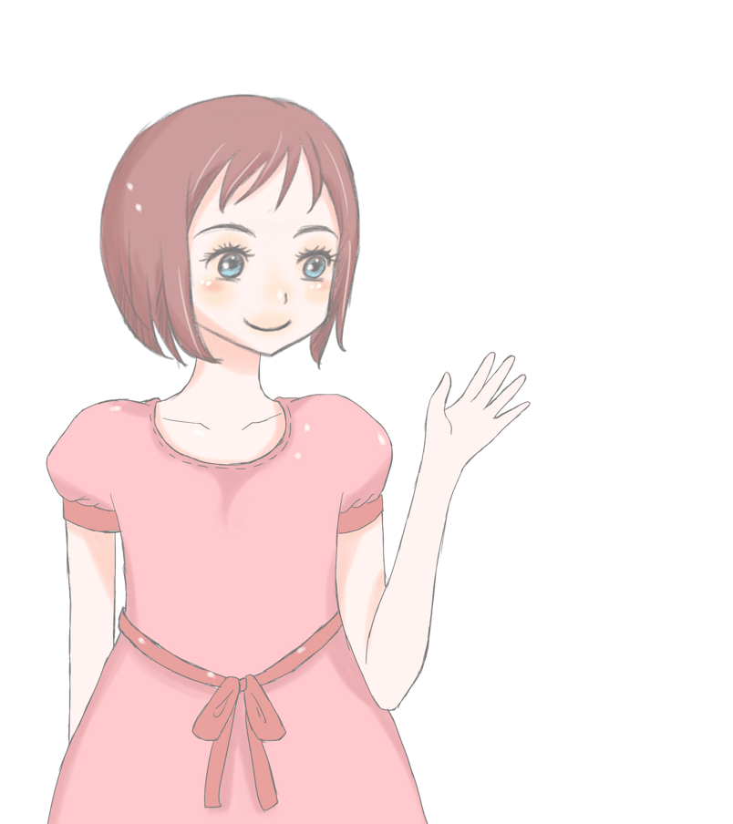 地球日粉色手绘女孩介绍手势短发插画原创