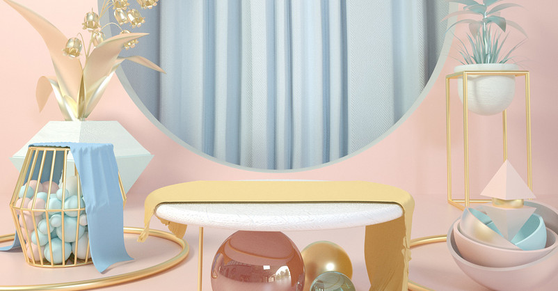 c4d纯色甜美化妆品几何体展台海报背景图