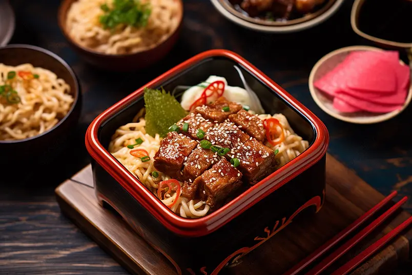 桌面餐盒中日式料理鳗鱼饭主食美味食物摄影图