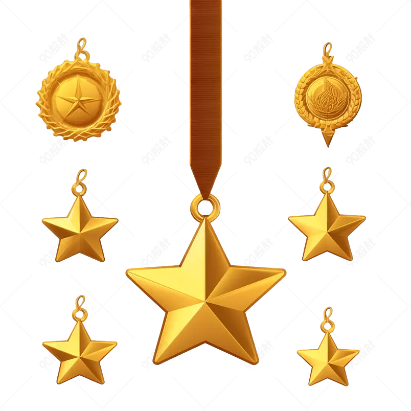金色五星冠军奖牌元素设计