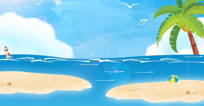 蓝色天空沙滩度假童装海报背景