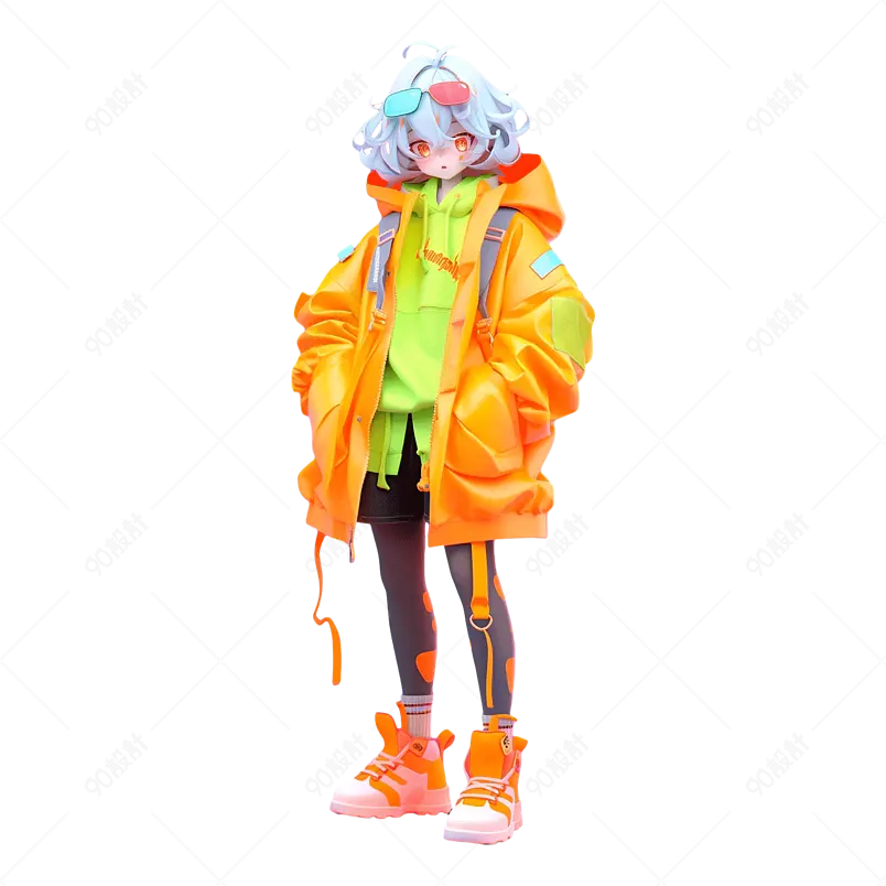 3D酷酷的背包旅行女孩多巴胺女孩