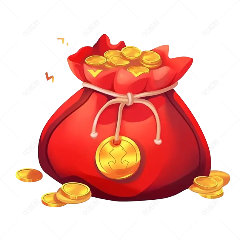 红色金币钱袋抽绳卡通装饰元素