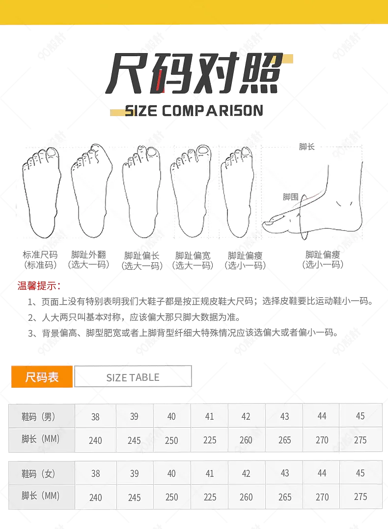 服装休闲鞋产品信息尺码表参数图sku图