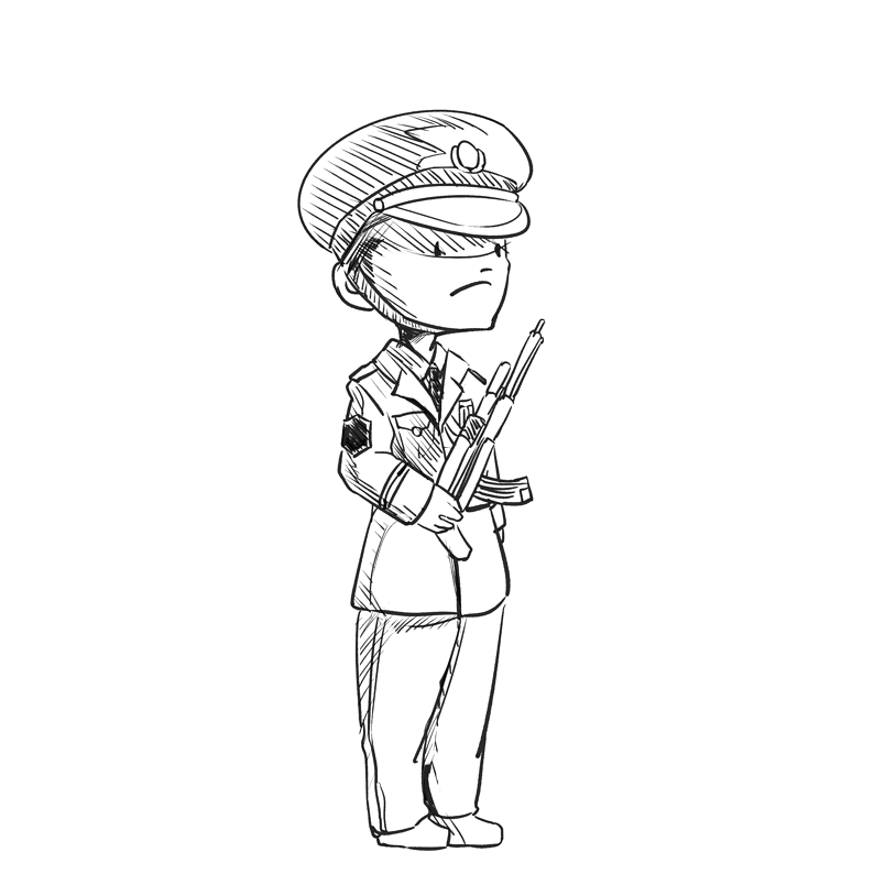 线描海军执勤站岗插画