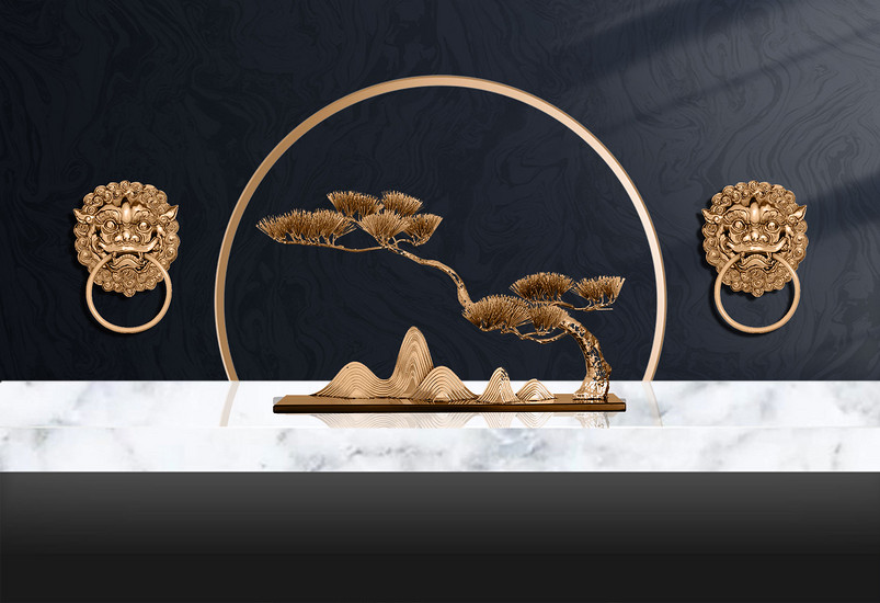 大气奢华大理石桌面镀金摆件背景