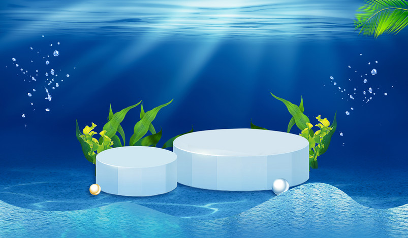 蓝色光效海底保健品深海鱼油促销海报背景