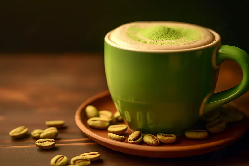 桌子上的拿铁奶茶抹茶味道背景图