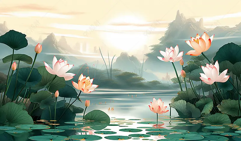 中国风荷花