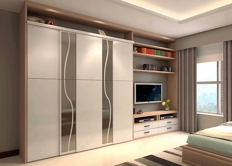 客厅浅黄色系电视机柜房地产样板间广告图片