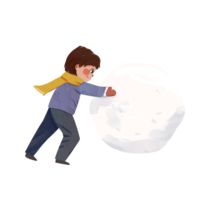 冬季冬天大雪小男孩滚雪球设计元素