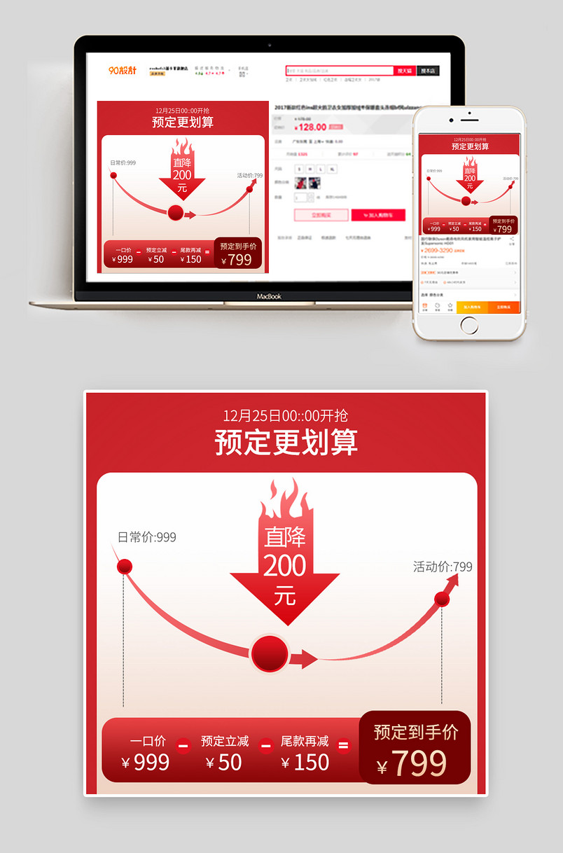 圣诞节活动促销价格曲线主图设计