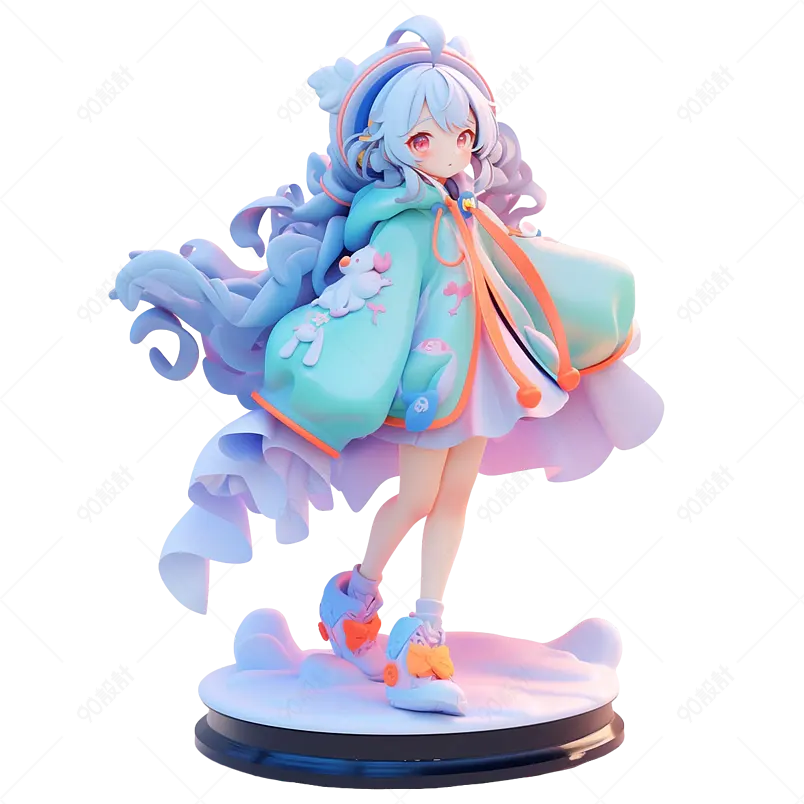 3D立体人物蓝色多巴胺手办潮玩盲盒女孩免扣素材