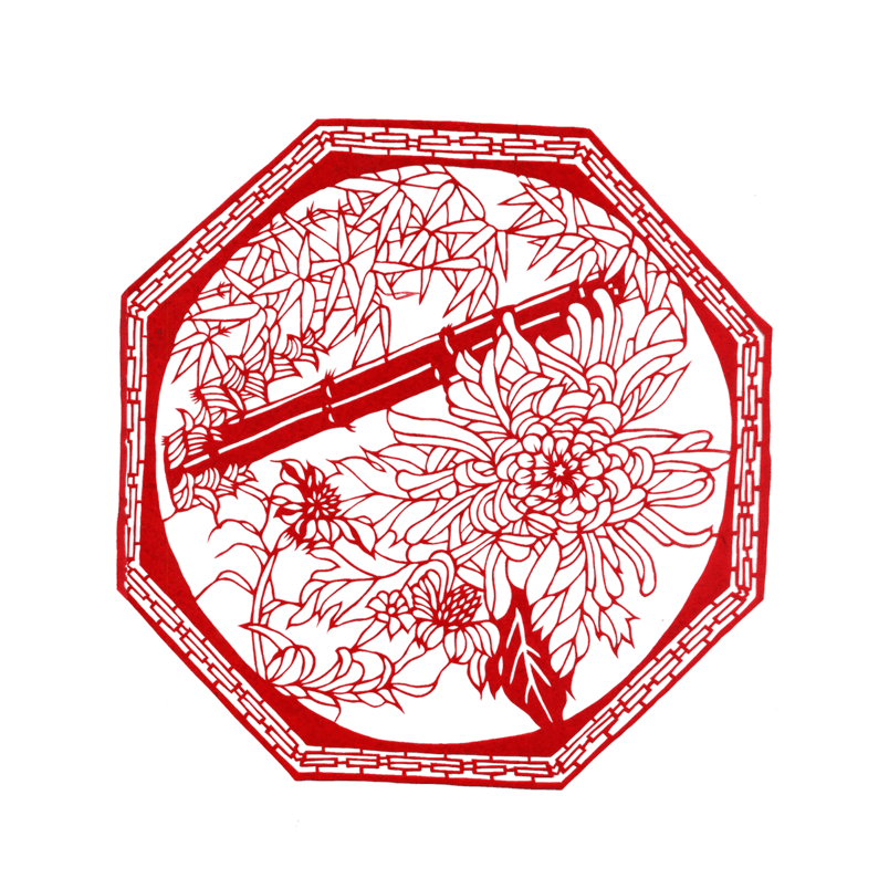 中国红色剪纸剪影