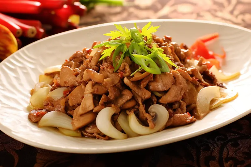 中餐健康食物新鲜的葱爆羊肉膳食摄影图