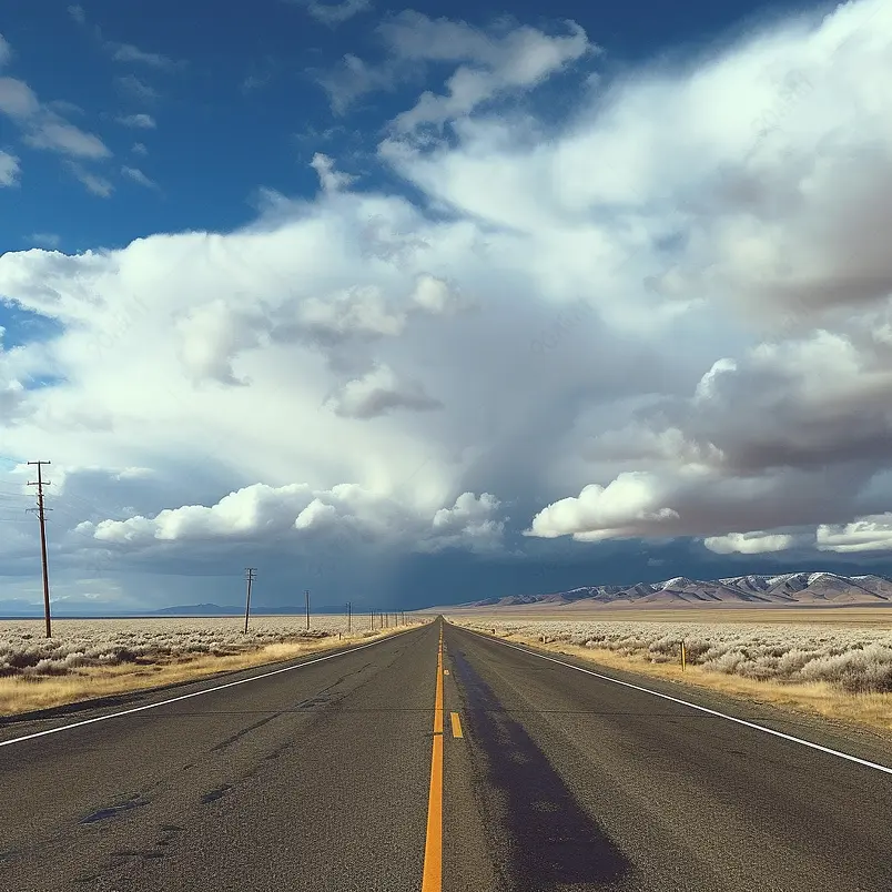 美国，内华达州，温尼姆卡，通往地平线上白云的高速公路